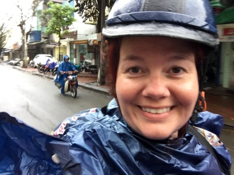 Getting on a scooter to get to the minibus to get to the bus to get to Ninh Binh! Woop!